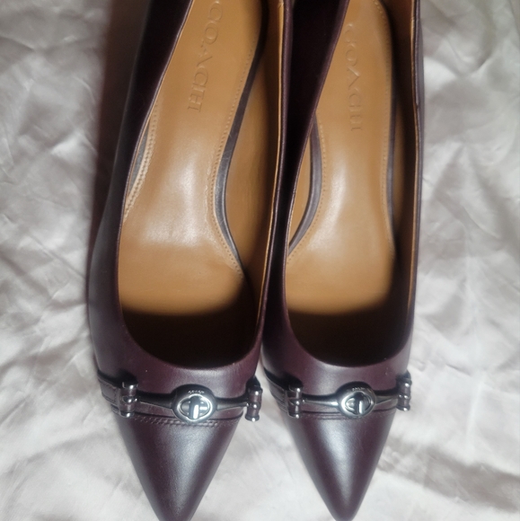 Coach Dark Brown & Silver Buckle Heels - Picture 2 of 6